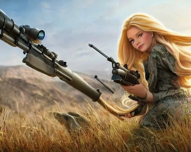 Image similar to disney princess with long blonde hair versus m 9 0 sniper rifle : : weta disney pixar movie still photo : : hi - fructose, decadent highly - detailed digital painting, golden ratio, octane render, artstation, smooth, sharp focus, artgerm, mucha, loish, wlop