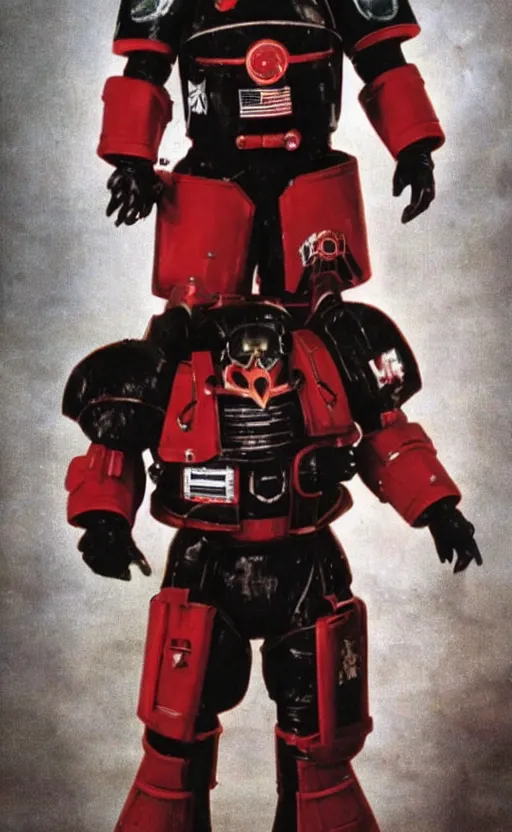 Prompt: photograph of black and red fascist space marine uniform