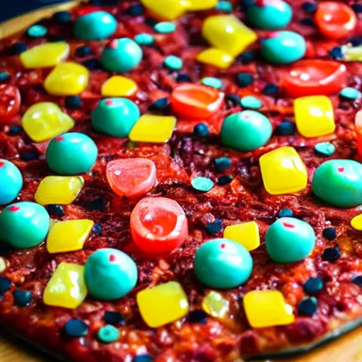 Prompt: Haribo pizza, food photography