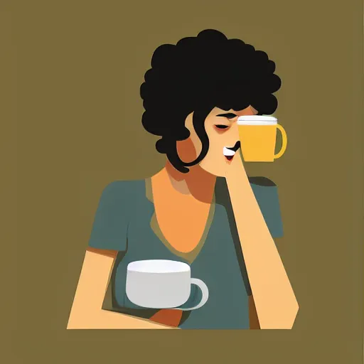 Prompt: illustration girl drink her coffee, enjoyment, by malika favre