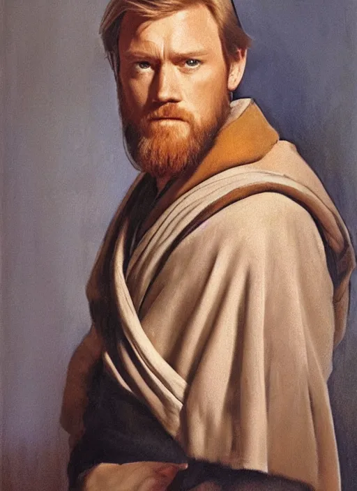 Image similar to Beautiful half body portrait of Obi-Wan Kenobi, artwork by Vermeer