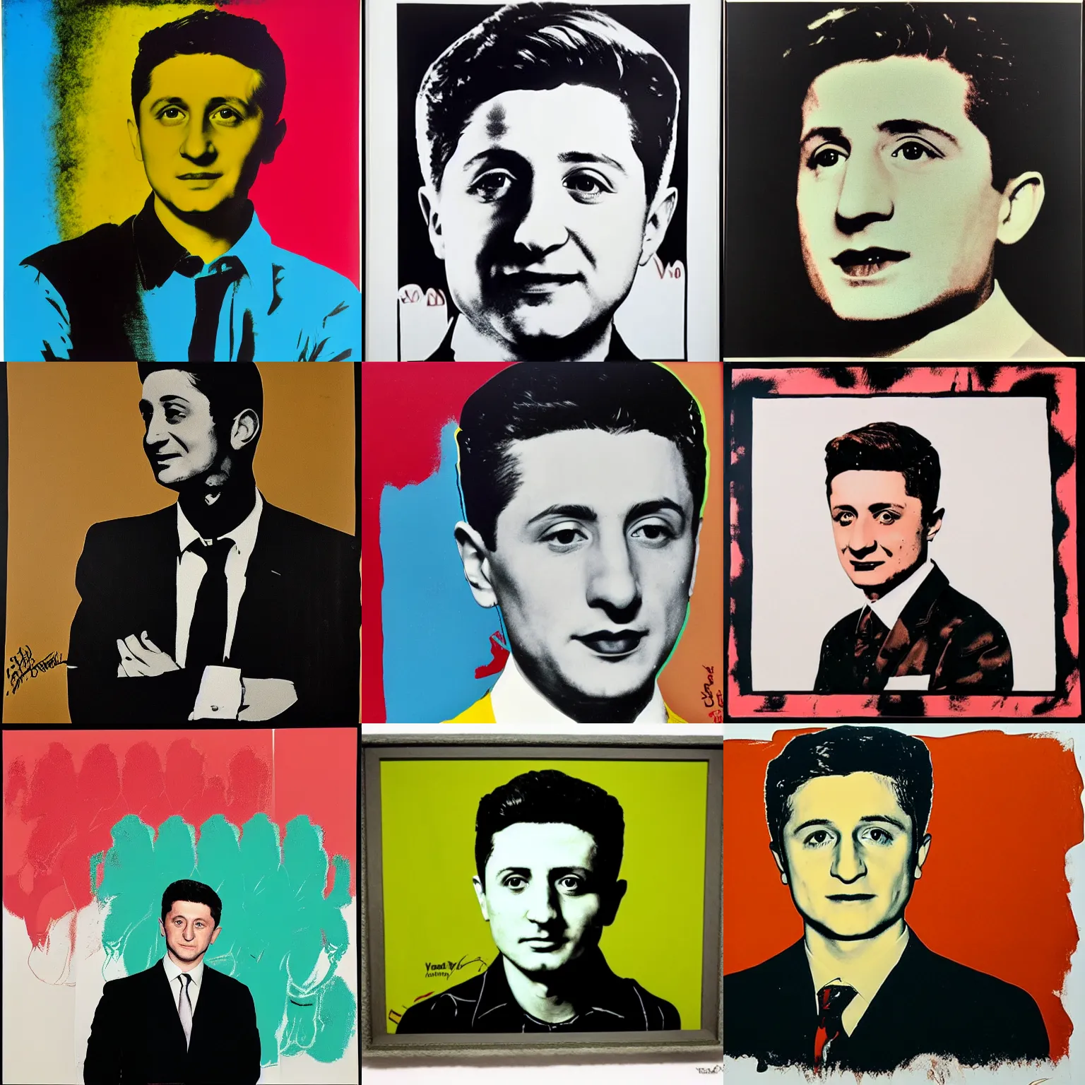 Prompt: volodimyr zelensky!, by andy warhol