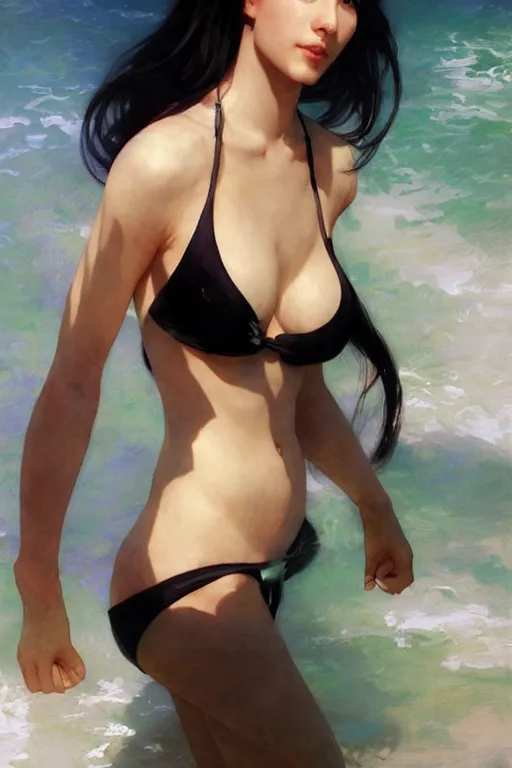 Image similar to nami, short blonde black hair, bikini, digital art from artstation by ruan jia and mandy jurgens and artgerm and william - adolphe bouguereau