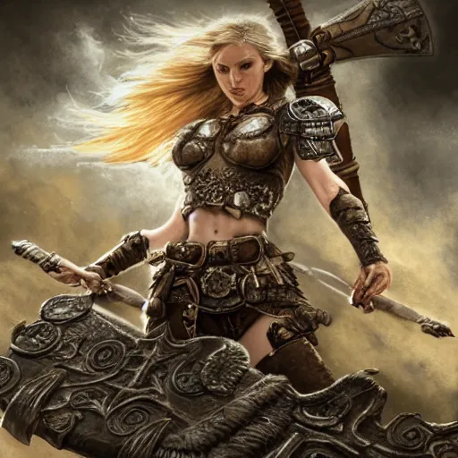 Image similar to shield maiden jumping out of birthday cake, intricate detail, royo, klimt, miro, vallejo, frazetta, giger, whealan, hd, unreal engine,