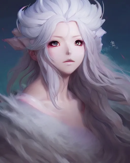 Image similar to character concept art of an anime thunderstormy cloud goddess | | cute - fine - face, pretty face, realistic shaded perfect face, fine details by stanley artgerm lau, wlop, rossdraws, james jean, andrei riabovitchev, marc simonetti, and sakimichan, tranding on artstation