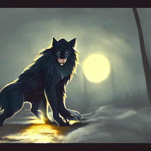 Image similar to a beautiful werewolf at night, kawacy, backlighting, furry art