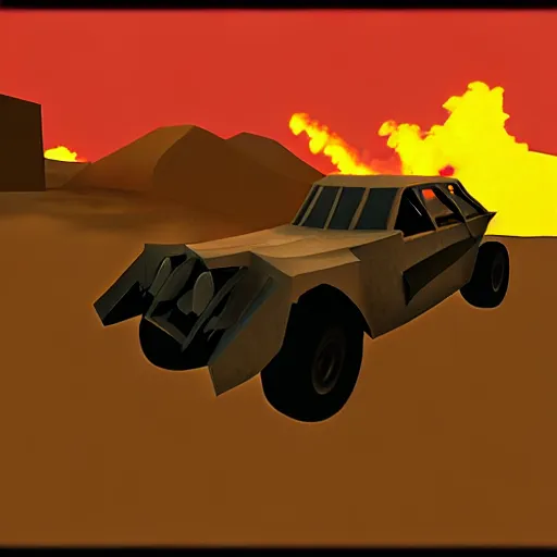 Prompt: mad max fury road, nintendo 6 4 screenshot, low poly, aliased