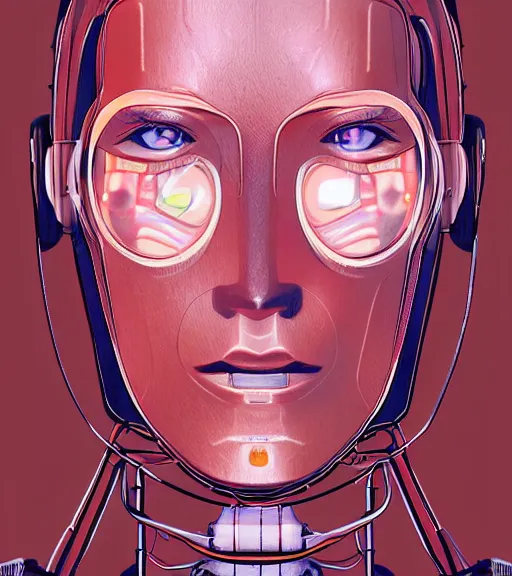 Image similar to a robot with a digitized female face, Industrial Scifi, detailed illustration, character portrait, by Martin Grip and Moebius