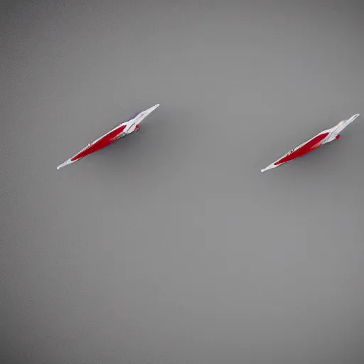 Prompt: two sleek white long spacecraft with red details, flying diagonally over the surface of mars, highly detailed, view from above, photorealistic, cinematic, sci-fi, octane render