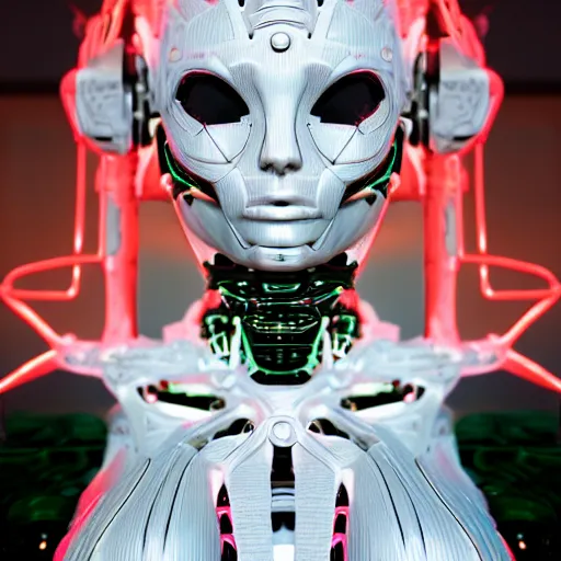 Image similar to biomechanical eva elfie, neon jacuzzi, extremely beautiful, chimeric organism, pale skin, organic polycarbon, full frontal, portrait, highly detailed, transhumanist hydration, symmetrical, mechanical, anatomical, mendelbrot fractal, ray tracing, hyperdetailed, hyperrealistic, trending on artstation, oppai cyberpunk, octane render, hdr, uhd 4k