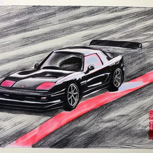 Image similar to pen ink drawing black red 1999 FD RX-7 Shuichi Shigeno and Michiharu Kusunoki