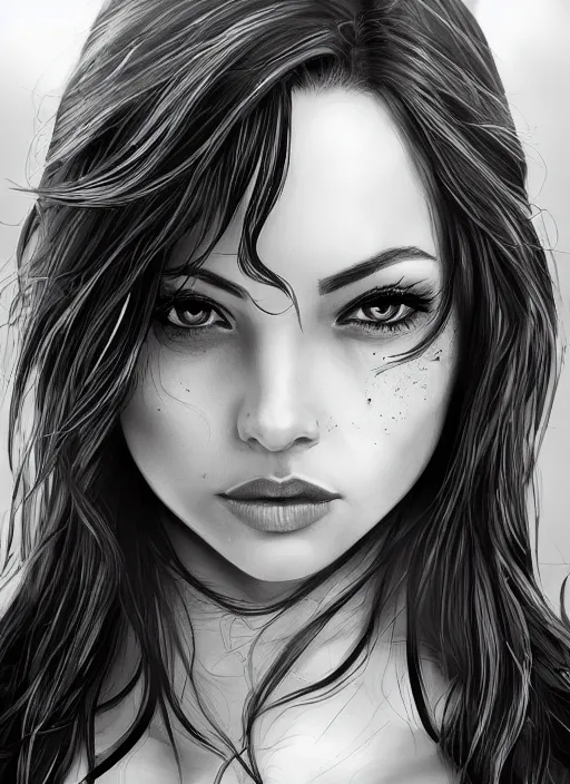 Image similar to headshot of a beautiful woman in black and white, art by diego fazio and diegoKoi, concept art, sharp focus, artgerm, 8k highly detailed