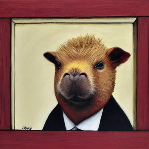 Prompt: capybara wearing a suit, portrait, painting, high quality art