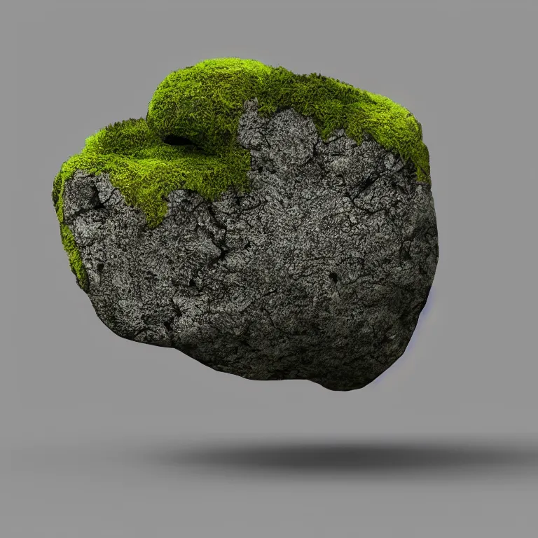 Image similar to ! dream rock with moss growing on it, 3 d render by keos masons, new sculpture, polycount, rendered in maya, physically based rendering