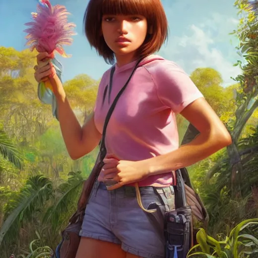 Prompt: ultra realistic illustration, bella thorne as dora the explorer anime, intricate, elegant, highly detailed, digital painting, artstation, concept art, smooth, sharp focus, illustration, art by artgerm and greg rutkowski and alphonse mucha and wlop