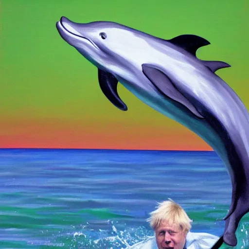 Prompt: boris johnson riding a dolphin, painting