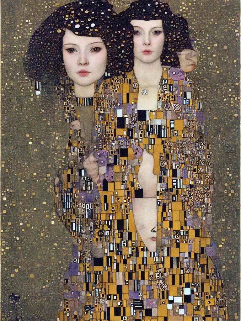 Image similar to isometric symmetrical futuristic female portrait by klimt