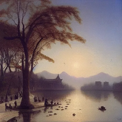 Image similar to “Hudson river school romantic painting of Modern beijing”