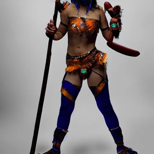 Image similar to full body photo of a female jester amazon warrior