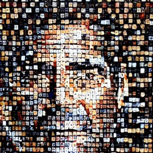 Image similar to a portrait of george clooney, made of a lot of nespresso capsules, mosaic