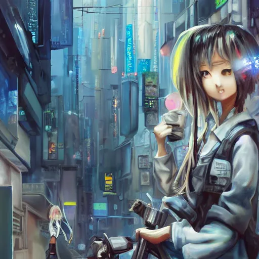 Image similar to dynamic composition, motion, ultra-detailed, incredibly detailed, a lot of details, amazing fine details and brush strokes, colorful and grayish palette, smooth, HD semirealistic anime CG concept art digital painting, watercolor oil painting of Clean and detailed post-cyberpunk sci-fi close-up schoolgirl in asian city in style of cytus and deemo, blue flame, relaxing, calm and mysterious vibes,, by a Chinese artist at ArtStation, by Huang Guangjian, Fenghua Zhong, Ruan Jia, Xin Jin and Wei Chang. Realistic artwork of a Chinese videogame, gradients, gentle an harmonic grayish colors. set in half-life 2, Matrix, GITS, Blade Runner, Neotokyo Source, Syndicate(2012), dynamic composition, beautiful with eerie vibes, very inspirational, very stylish, with gradients, surrealistic, dystopia, postapocalyptic vibes, depth of field, mist, rich cinematic atmosphere, perfect digital art, mystical journey in strange world