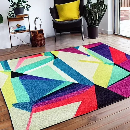 Prompt: Soft and fresh color geometric pattern carpet