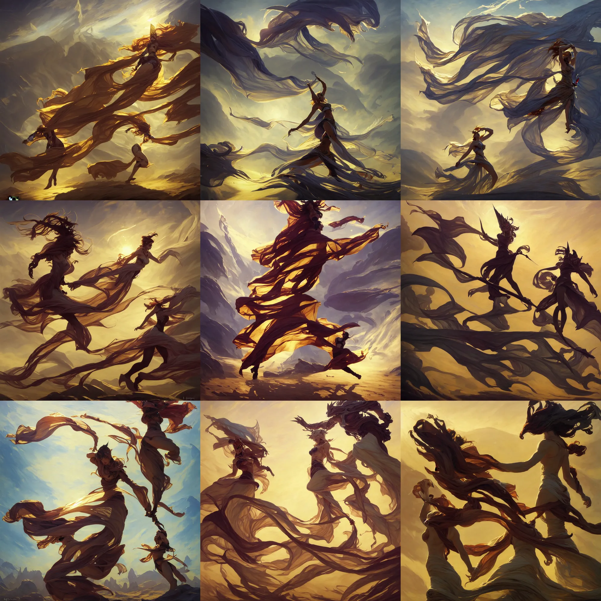 Prompt: league of legends and warframe art, dynamic large long rag cloth on the wind, elegant, intricate, digital painting, artstation, concept art, golden hour, epic composition, smooth, furry, sharp focus, illustration, art by ed mell and Daniel F. Gerhartz and Jacek Malczewski and gustav klimt, Tibor Nagy