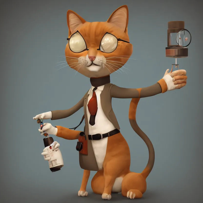 Prompt: anthropomorphic cat scientist, stylized, trending on artstation, 4 k, digital painting