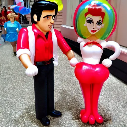 Image similar to a macy's day balloon of Danny zuko and sandy from Grease