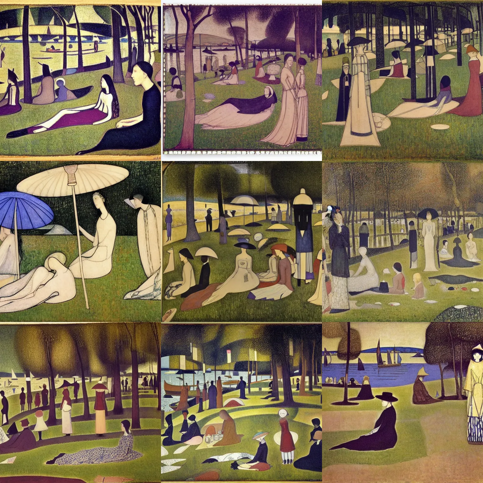 Prompt: A Sunday Afternoon on the Island of La Grande Jatte by Margaret Macdonald Mackintosh