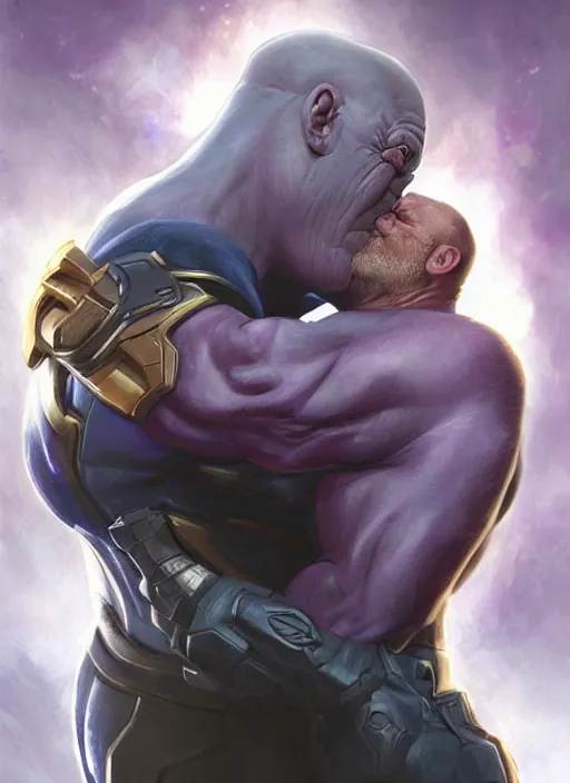 Image similar to thanos kissing dean norris, elegant, digital painting, concept art, smooth, sharp focus, illustration, from starcraft by ruan jia and mandy jurgens and artgerm and william - adolphe bouguerea