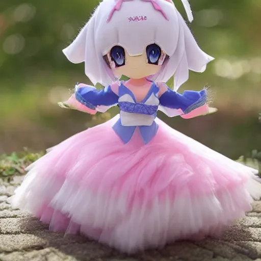 Image similar to cute fumo plush of a girl in a wedding dress, pink and blue, anime girl