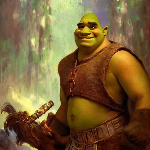 Image similar to a beautiful painting of attractive shrek, art photography, rendered art, highly detailed painting by gaston bussiere, craig mullins, j. c. leyendecker 8 k, trending on artstation