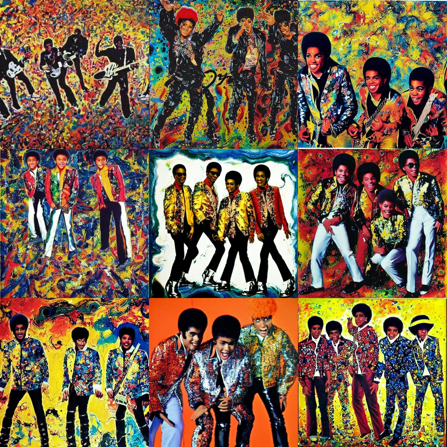 Prompt: jackson 5 in a jackson pollock painting