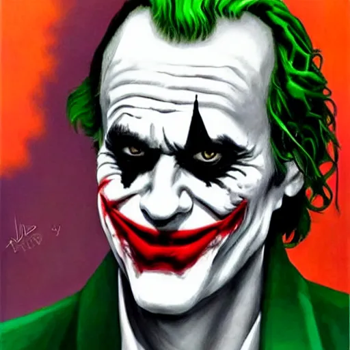 Image similar to the joker painted by jim carrey 3 4 k quality super realistic