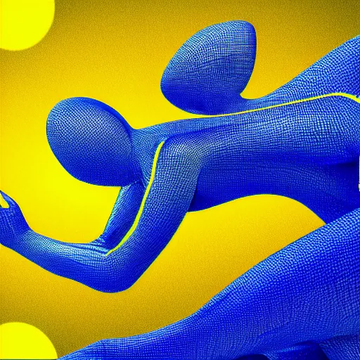 Image similar to human man that resembles a wasp morh in surreal sketch style, blue and yellow gradient, noise, ultrafine detail, hd 8k, logo illustration