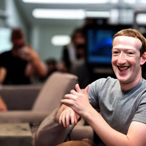 Prompt: Photography of Hairless Smiling Mark Zuckerberg