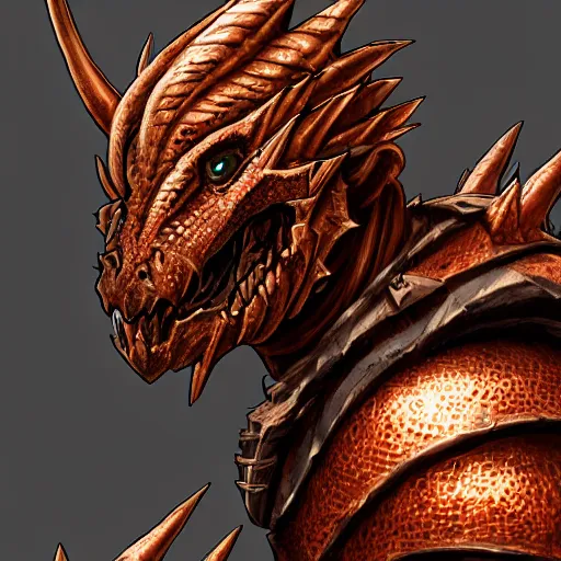 Image similar to portrait concept art of a wounded, copper, scaly dragonborn barbarian with a lot of battlescarsand a missing eye, character design, concept art, render, trending on artstation