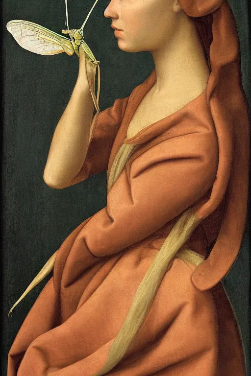 Image similar to renaissance portrait of praying mantis