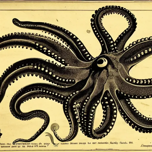 Prompt: 1800s scientific diagram of an octopus