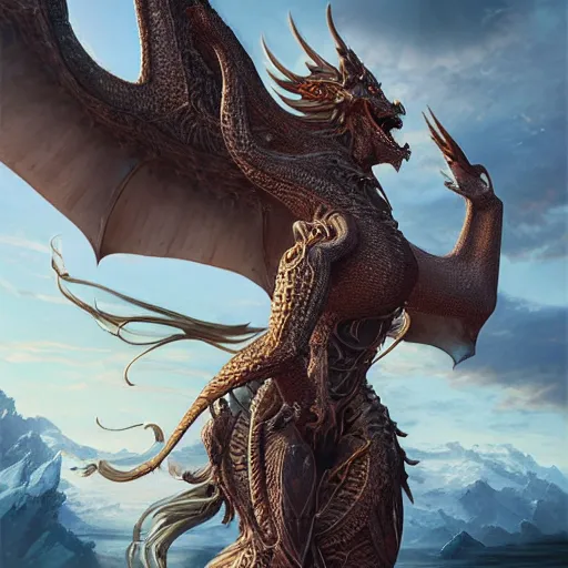 Prompt: glorious dynamic pose full body celestial goddess of dragons, intricate, portrait, 8k highly professionally detailed, HDR, CGsociety, dynamic lighting, pristine and clean design, cosplay, art by greg rutkowski, photorealistic