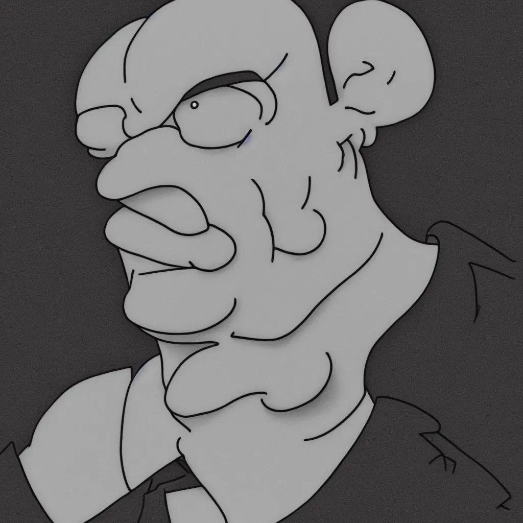 Image similar to portrait of homer simpson, high resolution, hyper realistic, sumi - e black and white style