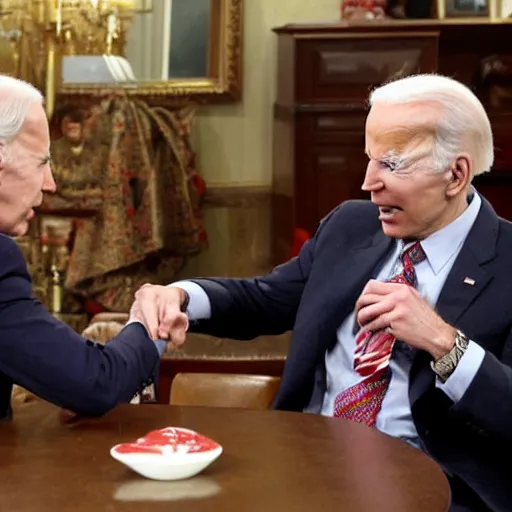 Image similar to sheldon cooper meeting joe biden eating communism