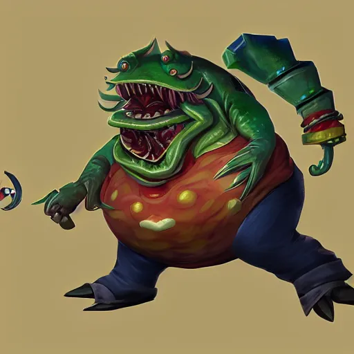 Image similar to a combination of tahm kench from league of legends and saul goodman from better call saul, character design, top on artstation, 4 k