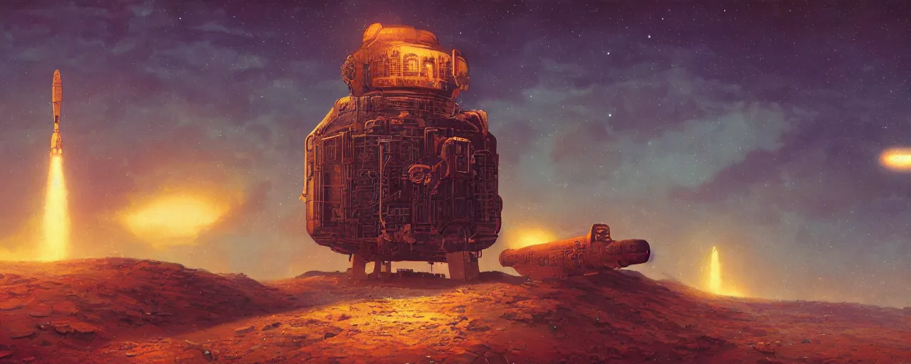 Prompt: ” ancient soviet spy satellite, [ art by paul lehr, cinematic, detailed, epic, widescreen, opening, establishing, mattepainting, photorealistic, realistic textures, octane render ] ”