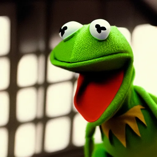 Prompt: Kermit the Frog is the latest Bond girl in 007, movie still, 4k ultra HD