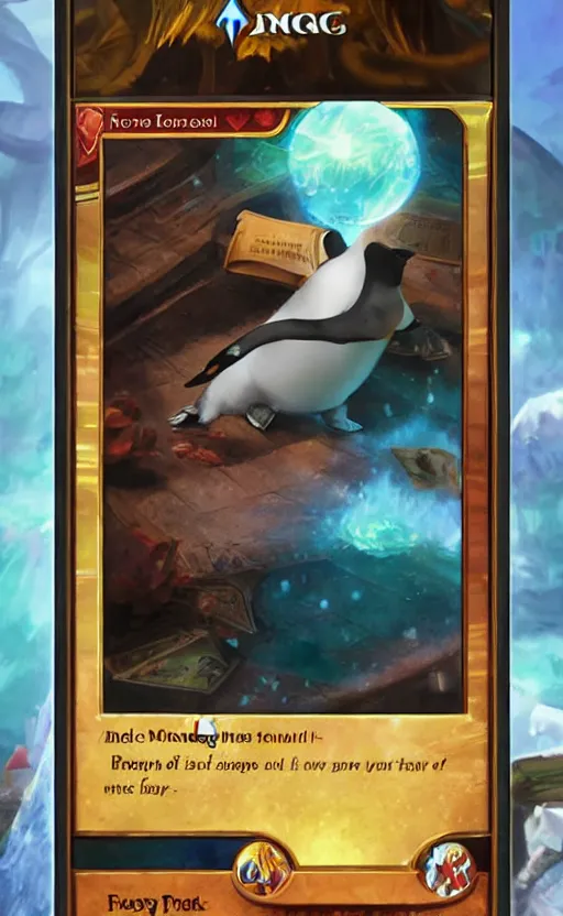 Prompt: mtg card trading, fantasy mtg card of Fat magical penguin , screenshot,4K HD