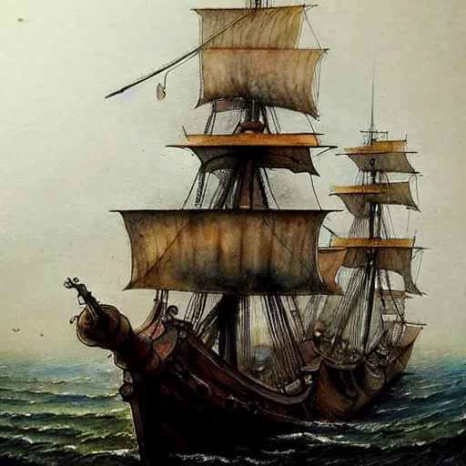 Image similar to (((((17th century pirate ship . muted colors.))))) by Jean-Baptiste Monge !!!!!!!!!!!!!!!!!!!!!!!!!!!