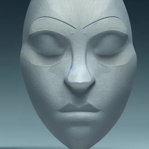 Image similar to drama acting mask shape crystal sculpture, isolate translucent, volumetric light, blooming effect, super details, ultra realistic, 8k octane render, art noveau