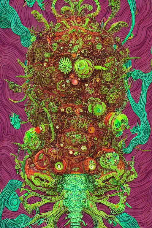 Image similar to creature sushi roots cactus elemental flush of force nature micro world fluo light deepdream a wild amazing steampunk baroque ancient alien creature, intricate detail, colorful digital painting that looks like it is from borderlands and by feng zhu and loish and laurie greasley, victo ngai, andreas rocha, john harris